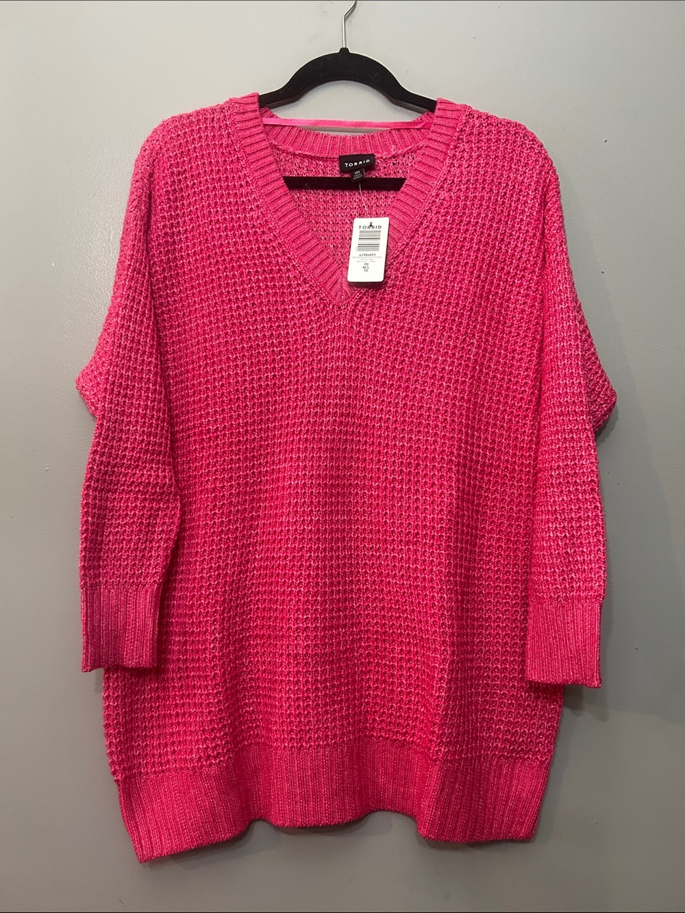 torrid V-Neck waffle Knit pull over Sweater - Bright Pink 00(M-L)